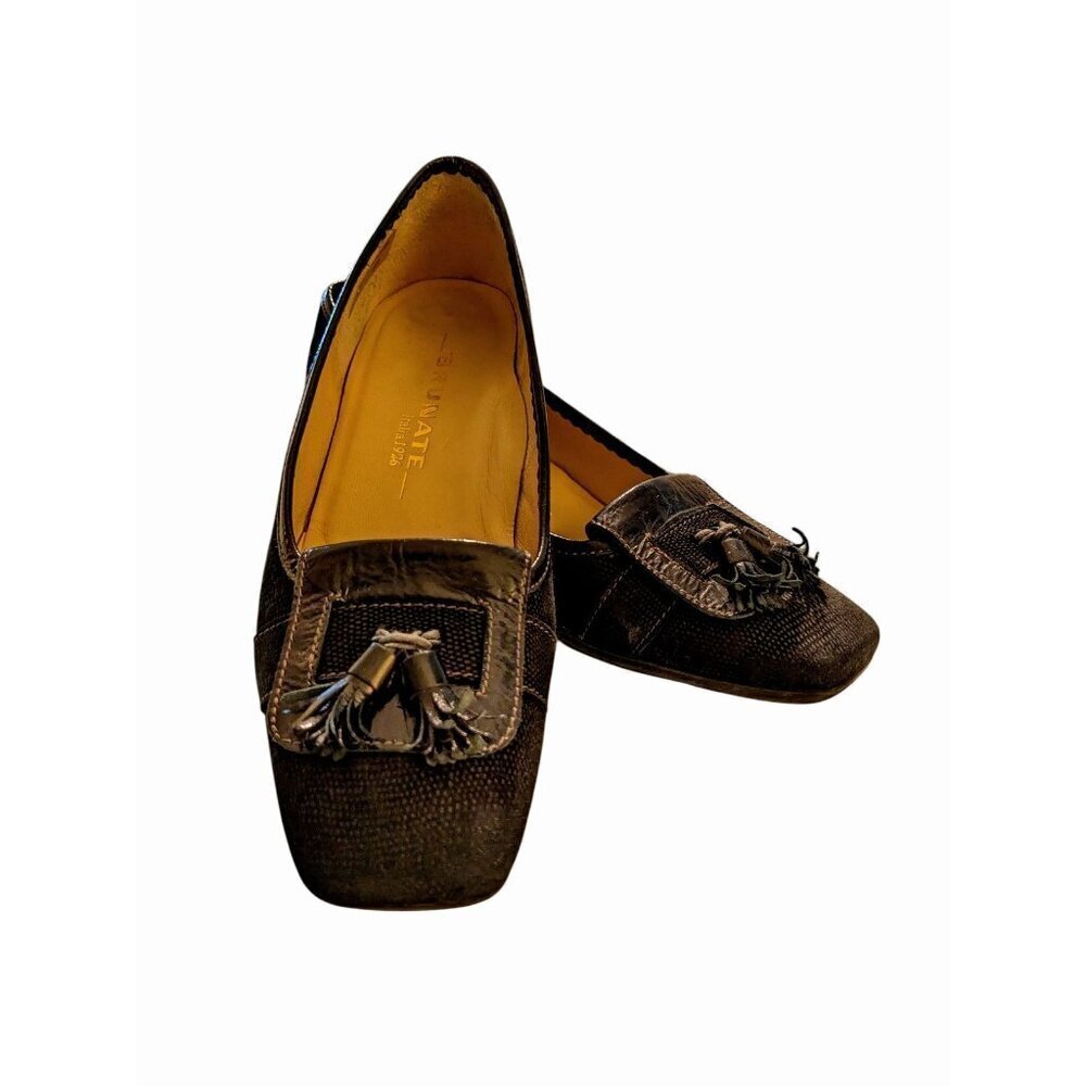 BRUNATE ITALY Womens Low Heel Pump Black Snakeskin Suede Classic Euro 37 US 6.5